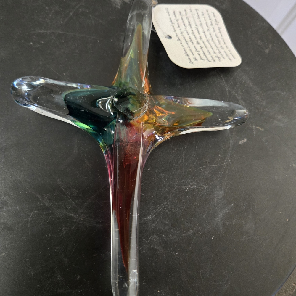 Like Adams Handcrafted Hand Blown Glass Art Cross with Multicolor Dichroic Glass - Picture 2 of 7